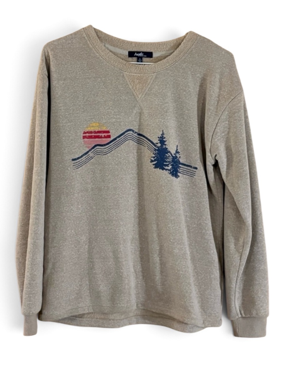 Angels Tan Fleece Lined Mountain Graphic Crewneck Oversized Sweatshirt